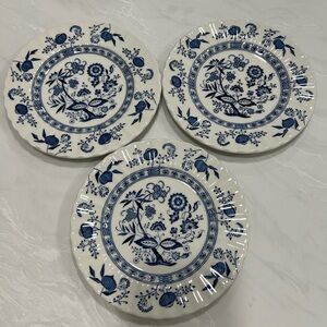 G&J Classic Meakin Blue Nordic Hand Engraving Porcelain Dinner Plates Set of 3